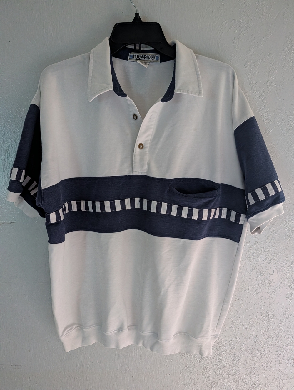 Vintage-Inspired White and Navy Polo Shirt